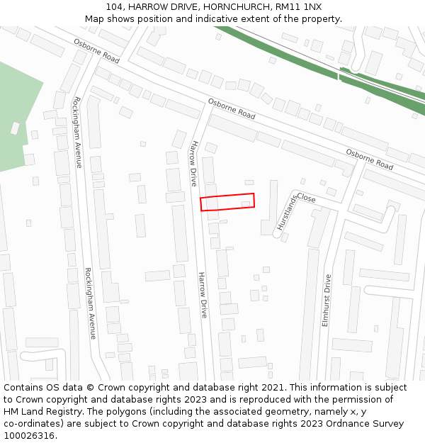 104, HARROW DRIVE, HORNCHURCH, RM11 1NX: Location map and indicative extent of plot