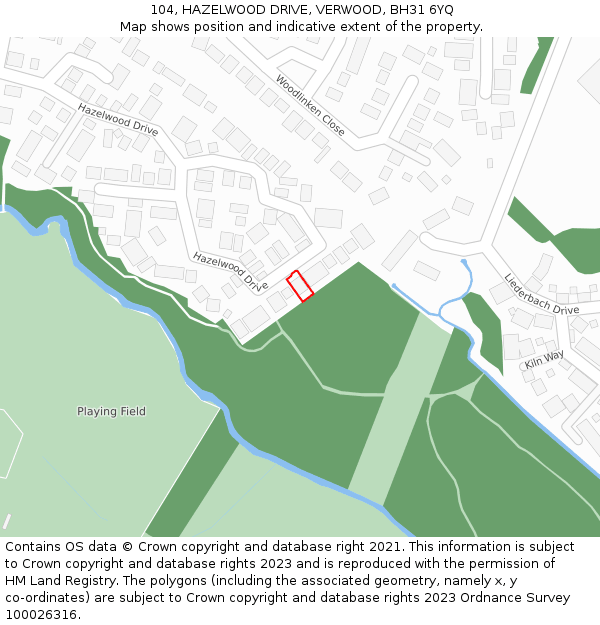 104, HAZELWOOD DRIVE, VERWOOD, BH31 6YQ: Location map and indicative extent of plot