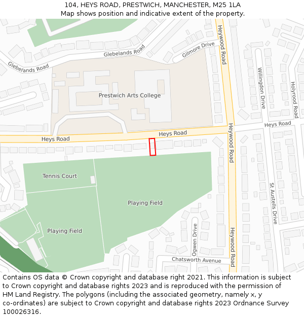 104, HEYS ROAD, PRESTWICH, MANCHESTER, M25 1LA: Location map and indicative extent of plot