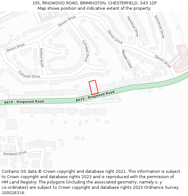 105, RINGWOOD ROAD, BRIMINGTON, CHESTERFIELD, S43 1DF: Location map and indicative extent of plot