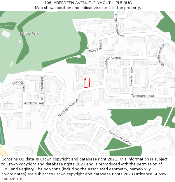 106, ABERDEEN AVENUE, PLYMOUTH, PL5 3UG: Location map and indicative extent of plot