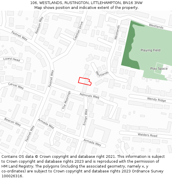 106, WESTLANDS, RUSTINGTON, LITTLEHAMPTON, BN16 3NW: Location map and indicative extent of plot