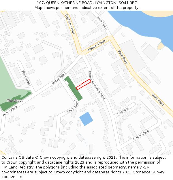 107, QUEEN KATHERINE ROAD, LYMINGTON, SO41 3RZ: Location map and indicative extent of plot