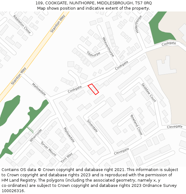 109, COOKGATE, NUNTHORPE, MIDDLESBROUGH, TS7 0RQ: Location map and indicative extent of plot