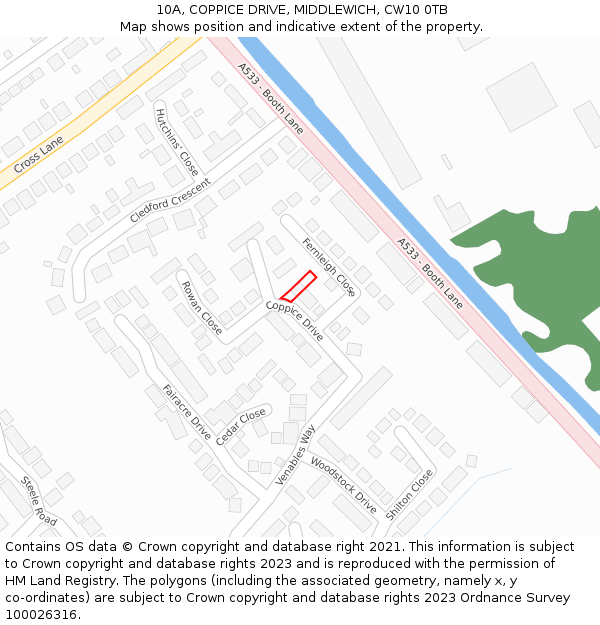 10A, COPPICE DRIVE, MIDDLEWICH, CW10 0TB: Location map and indicative extent of plot