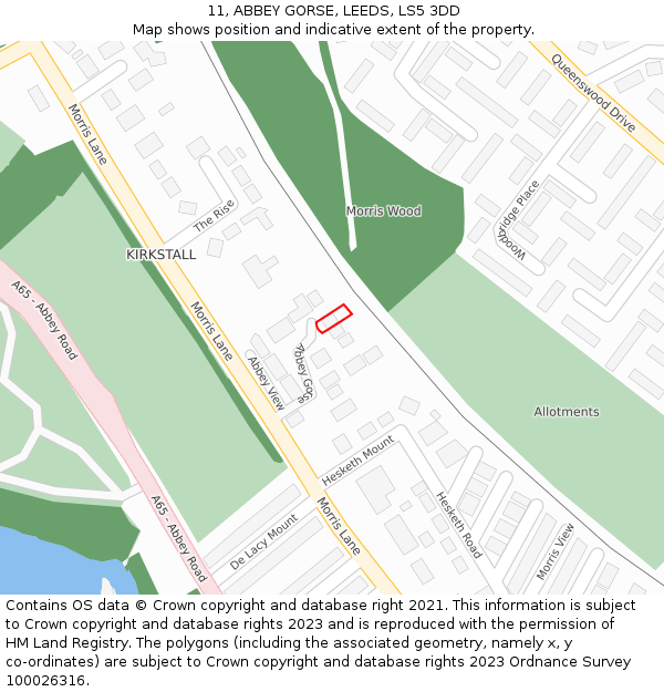 11, ABBEY GORSE, LEEDS, LS5 3DD: Location map and indicative extent of plot