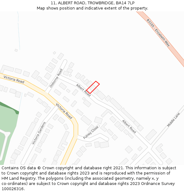 11, ALBERT ROAD, TROWBRIDGE, BA14 7LP: Location map and indicative extent of plot