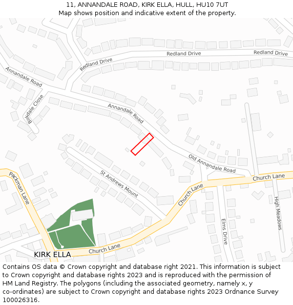 11, ANNANDALE ROAD, KIRK ELLA, HULL, HU10 7UT: Location map and indicative extent of plot