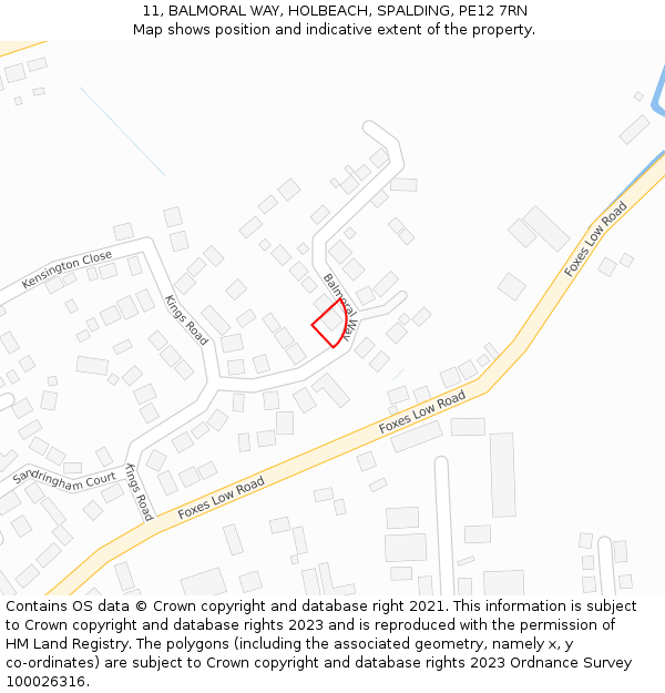 11, BALMORAL WAY, HOLBEACH, SPALDING, PE12 7RN: Location map and indicative extent of plot