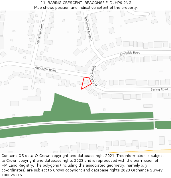 11, BARING CRESCENT, BEACONSFIELD, HP9 2NG: Location map and indicative extent of plot