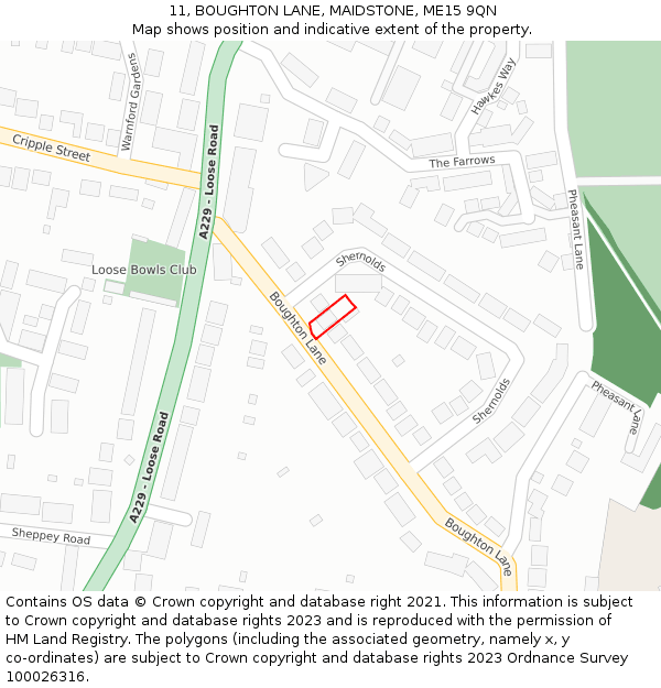 11, BOUGHTON LANE, MAIDSTONE, ME15 9QN: Location map and indicative extent of plot