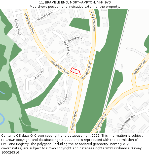 11, BRAMBLE END, NORTHAMPTON, NN4 9YD: Location map and indicative extent of plot