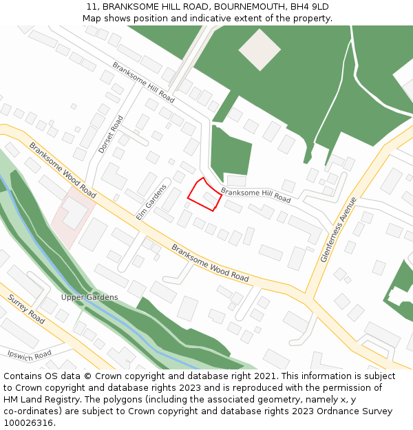 11, BRANKSOME HILL ROAD, BOURNEMOUTH, BH4 9LD: Location map and indicative extent of plot