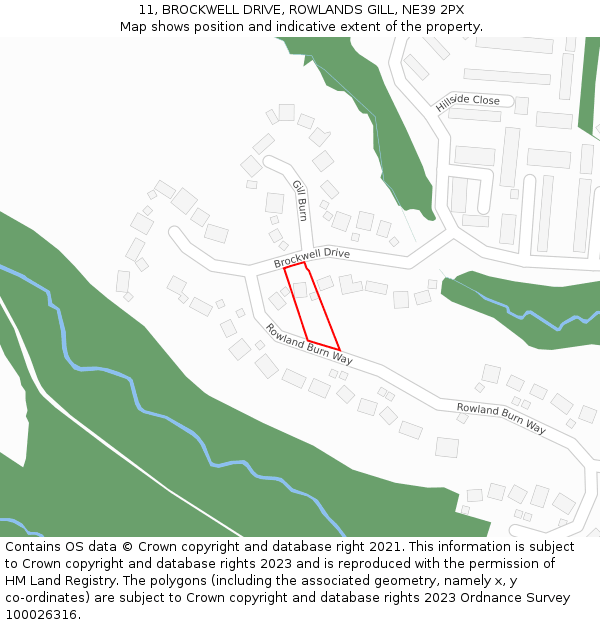 11, BROCKWELL DRIVE, ROWLANDS GILL, NE39 2PX: Location map and indicative extent of plot