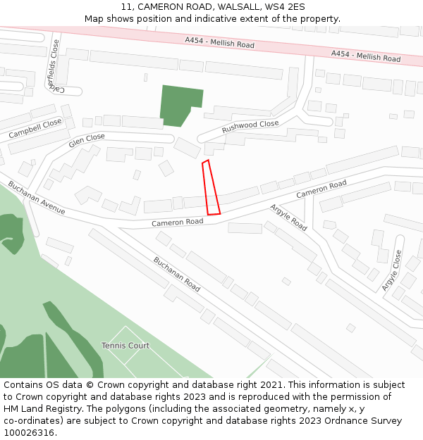 11, CAMERON ROAD, WALSALL, WS4 2ES: Location map and indicative extent of plot