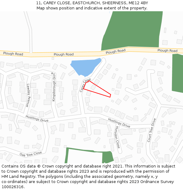 11, CAREY CLOSE, EASTCHURCH, SHEERNESS, ME12 4BY: Location map and indicative extent of plot