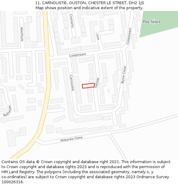 11, CARNOUSTIE, OUSTON, CHESTER LE STREET, DH2 1JS: Location map and indicative extent of plot