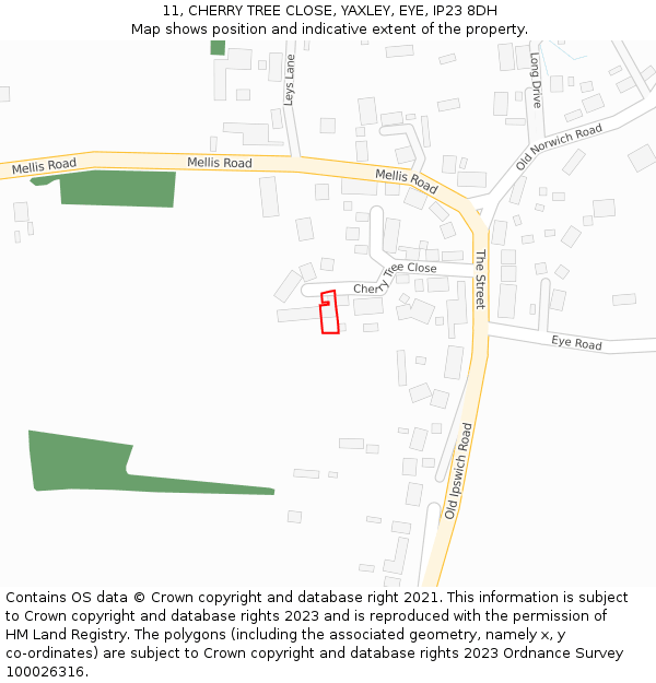 11, CHERRY TREE CLOSE, YAXLEY, EYE, IP23 8DH: Location map and indicative extent of plot