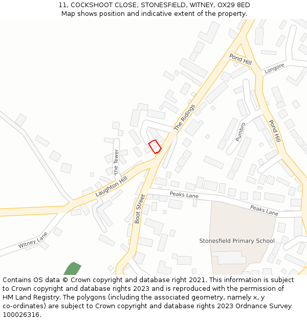 11, COCKSHOOT CLOSE, STONESFIELD, WITNEY, OX29 8ED: Location map and indicative extent of plot