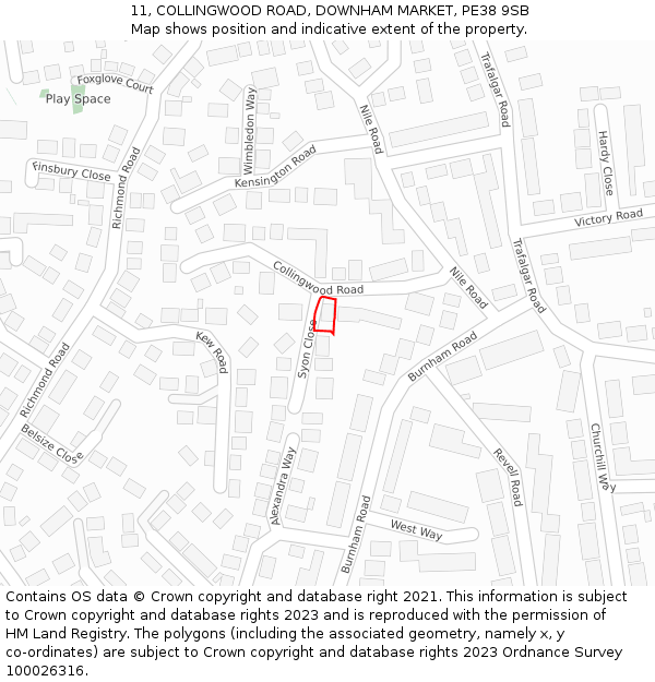 11, COLLINGWOOD ROAD, DOWNHAM MARKET, PE38 9SB: Location map and indicative extent of plot