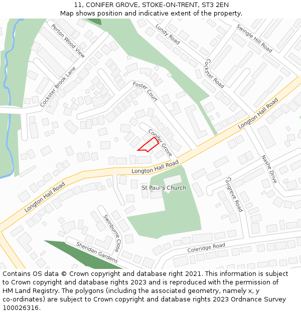 11, CONIFER GROVE, STOKE-ON-TRENT, ST3 2EN: Location map and indicative extent of plot