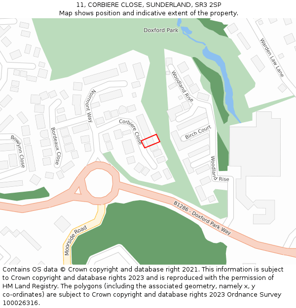 11, CORBIERE CLOSE, SUNDERLAND, SR3 2SP: Location map and indicative extent of plot