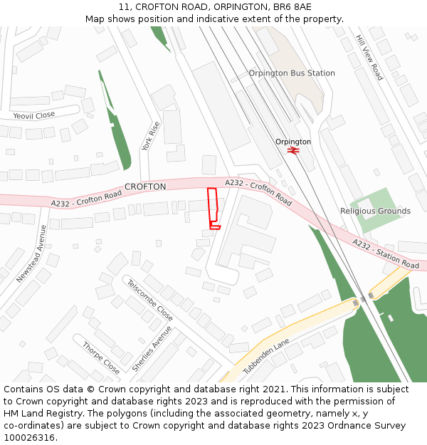 11, CROFTON ROAD, ORPINGTON, BR6 8AE: Location map and indicative extent of plot