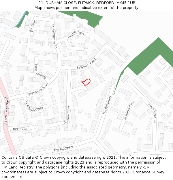 11, DURHAM CLOSE, FLITWICK, BEDFORD, MK45 1UR: Location map and indicative extent of plot