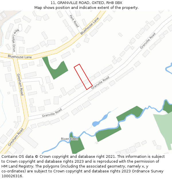 11, GRANVILLE ROAD, OXTED, RH8 0BX: Location map and indicative extent of plot