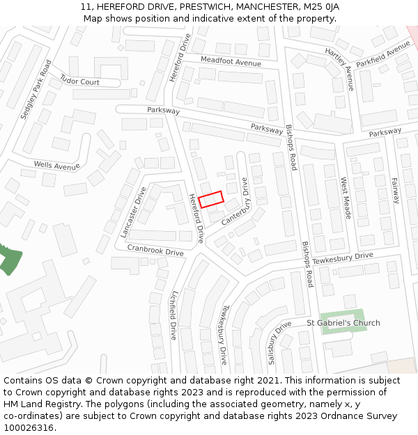 11, HEREFORD DRIVE, PRESTWICH, MANCHESTER, M25 0JA: Location map and indicative extent of plot