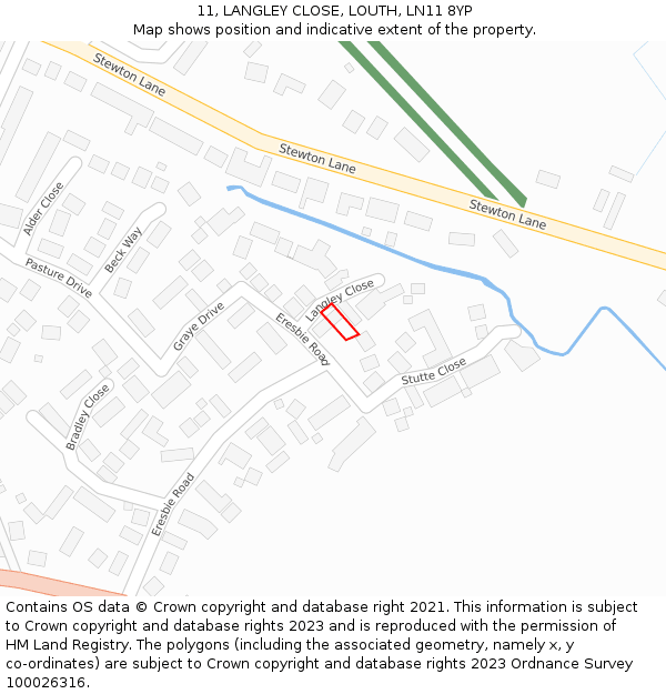 11, LANGLEY CLOSE, LOUTH, LN11 8YP: Location map and indicative extent of plot