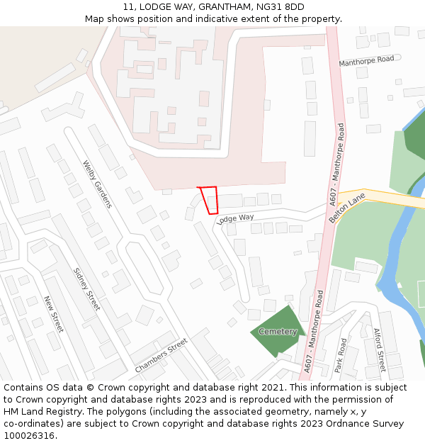 11, LODGE WAY, GRANTHAM, NG31 8DD: Location map and indicative extent of plot