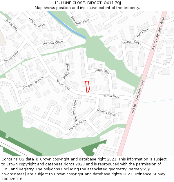 11, LUNE CLOSE, DIDCOT, OX11 7QJ: Location map and indicative extent of plot