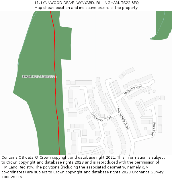 11, LYNNWOOD DRIVE, WYNYARD, BILLINGHAM, TS22 5FQ: Location map and indicative extent of plot