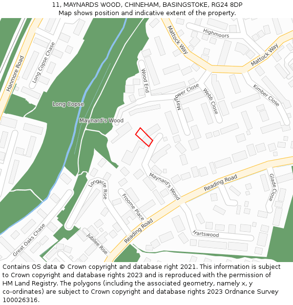 11, MAYNARDS WOOD, CHINEHAM, BASINGSTOKE, RG24 8DP: Location map and indicative extent of plot