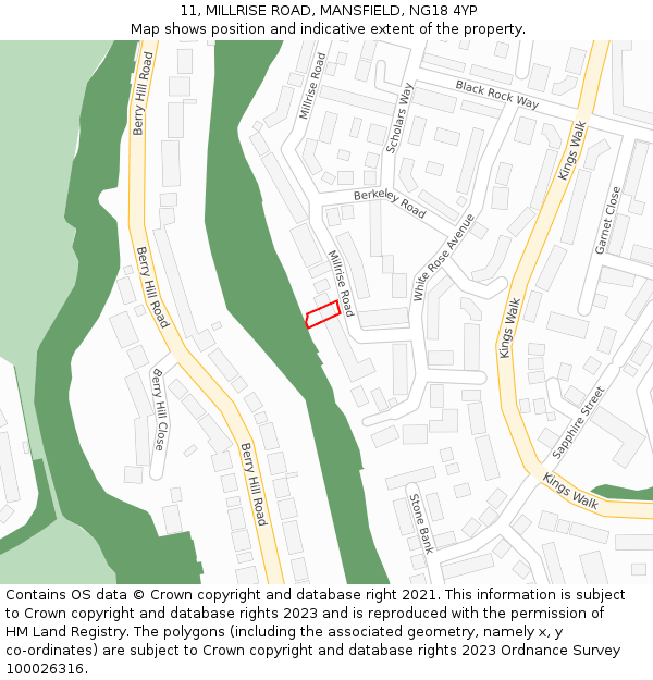 11, MILLRISE ROAD, MANSFIELD, NG18 4YP: Location map and indicative extent of plot