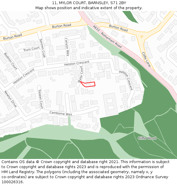 11, MYLOR COURT, BARNSLEY, S71 2BY: Location map and indicative extent of plot