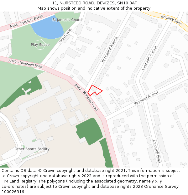 11, NURSTEED ROAD, DEVIZES, SN10 3AF: Location map and indicative extent of plot