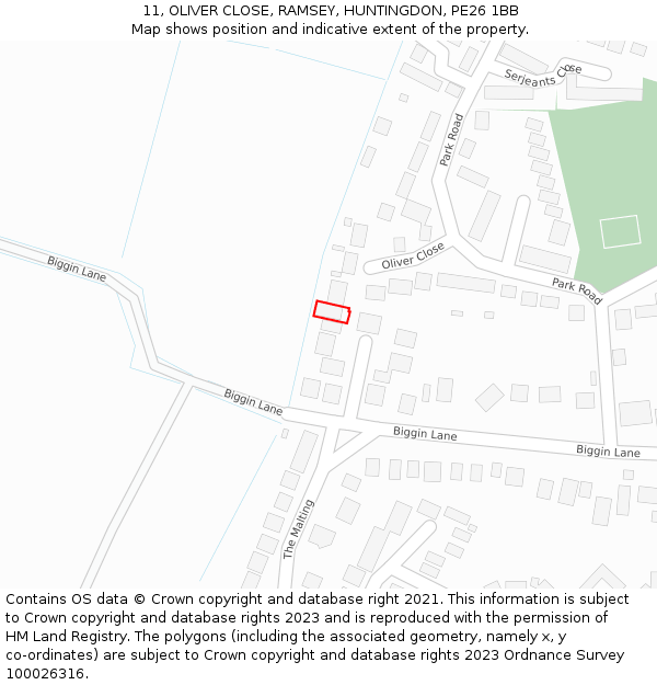 11, OLIVER CLOSE, RAMSEY, HUNTINGDON, PE26 1BB: Location map and indicative extent of plot