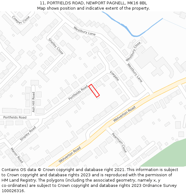 11, PORTFIELDS ROAD, NEWPORT PAGNELL, MK16 8BL: Location map and indicative extent of plot