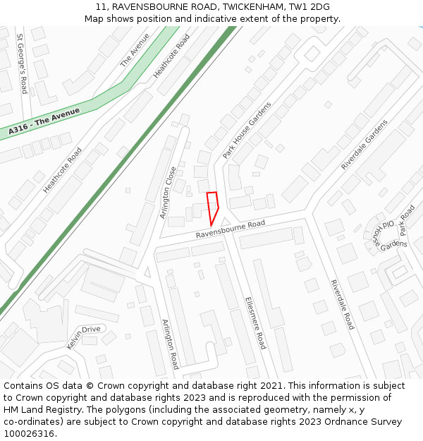 11, RAVENSBOURNE ROAD, TWICKENHAM, TW1 2DG: Location map and indicative extent of plot