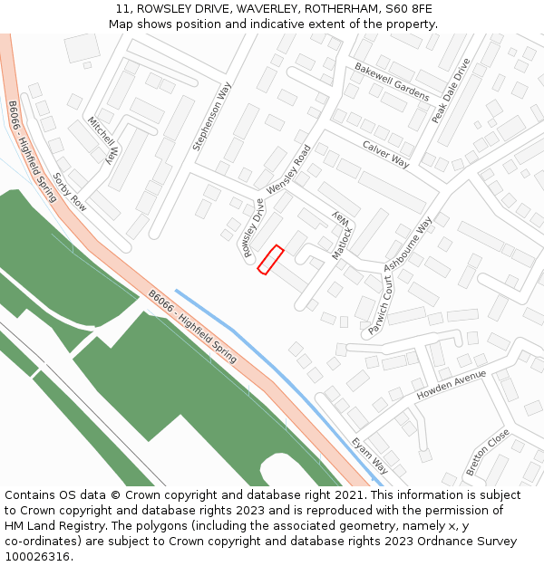 11, ROWSLEY DRIVE, WAVERLEY, ROTHERHAM, S60 8FE: Location map and indicative extent of plot