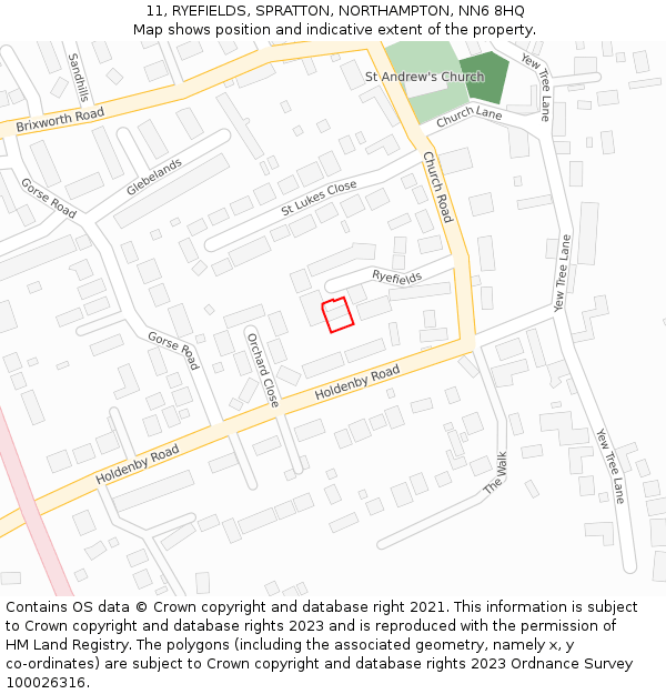 11, RYEFIELDS, SPRATTON, NORTHAMPTON, NN6 8HQ: Location map and indicative extent of plot