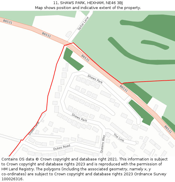 11, SHAWS PARK, HEXHAM, NE46 3BJ: Location map and indicative extent of plot