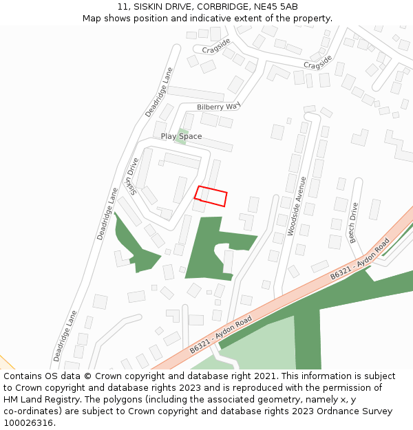 11, SISKIN DRIVE, CORBRIDGE, NE45 5AB: Location map and indicative extent of plot