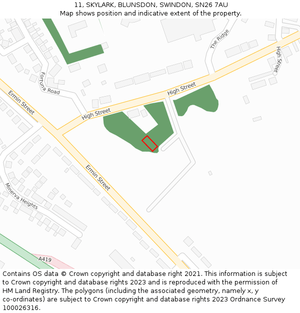 11, SKYLARK, BLUNSDON, SWINDON, SN26 7AU: Location map and indicative extent of plot