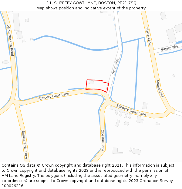 11, SLIPPERY GOWT LANE, BOSTON, PE21 7SQ: Location map and indicative extent of plot