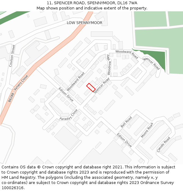 11, SPENCER ROAD, SPENNYMOOR, DL16 7WA: Location map and indicative extent of plot