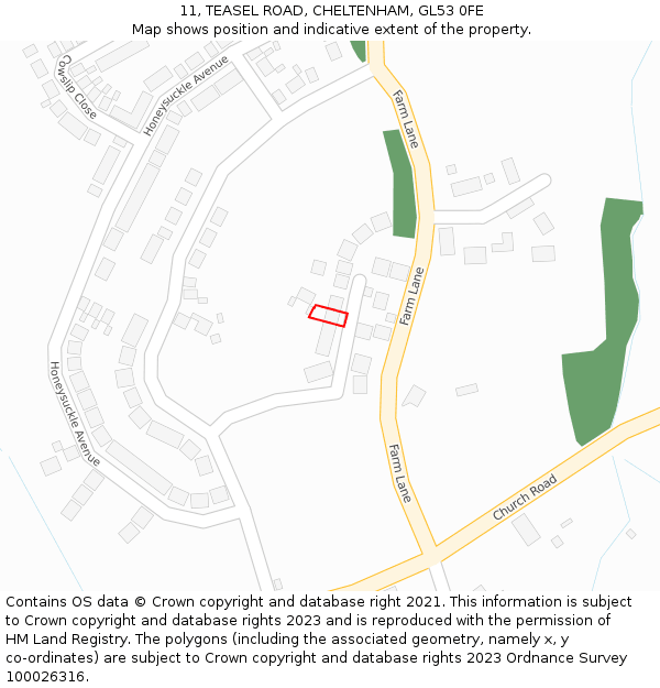 11, TEASEL ROAD, CHELTENHAM, GL53 0FE: Location map and indicative extent of plot