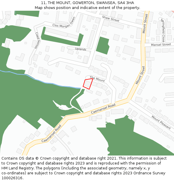 11, THE MOUNT, GOWERTON, SWANSEA, SA4 3HA: Location map and indicative extent of plot